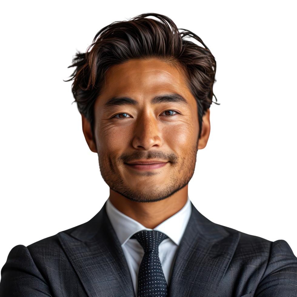 AI generated business asian man smiles Isolated on transparent background. png