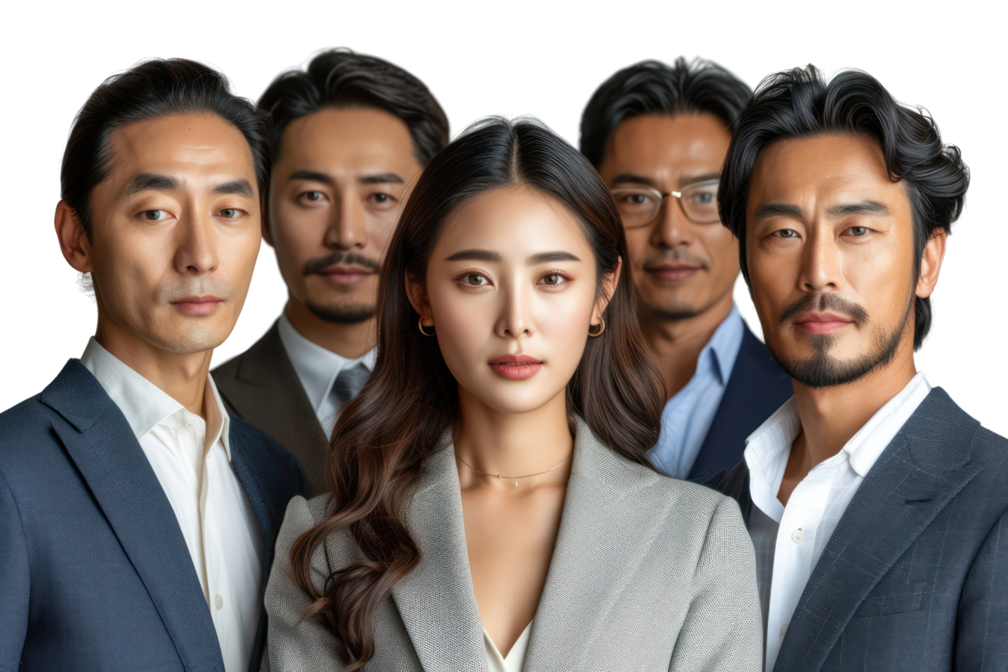 AI generated Portrait of successful group of asian business people at modern office looking at camera isolated on transparent background png