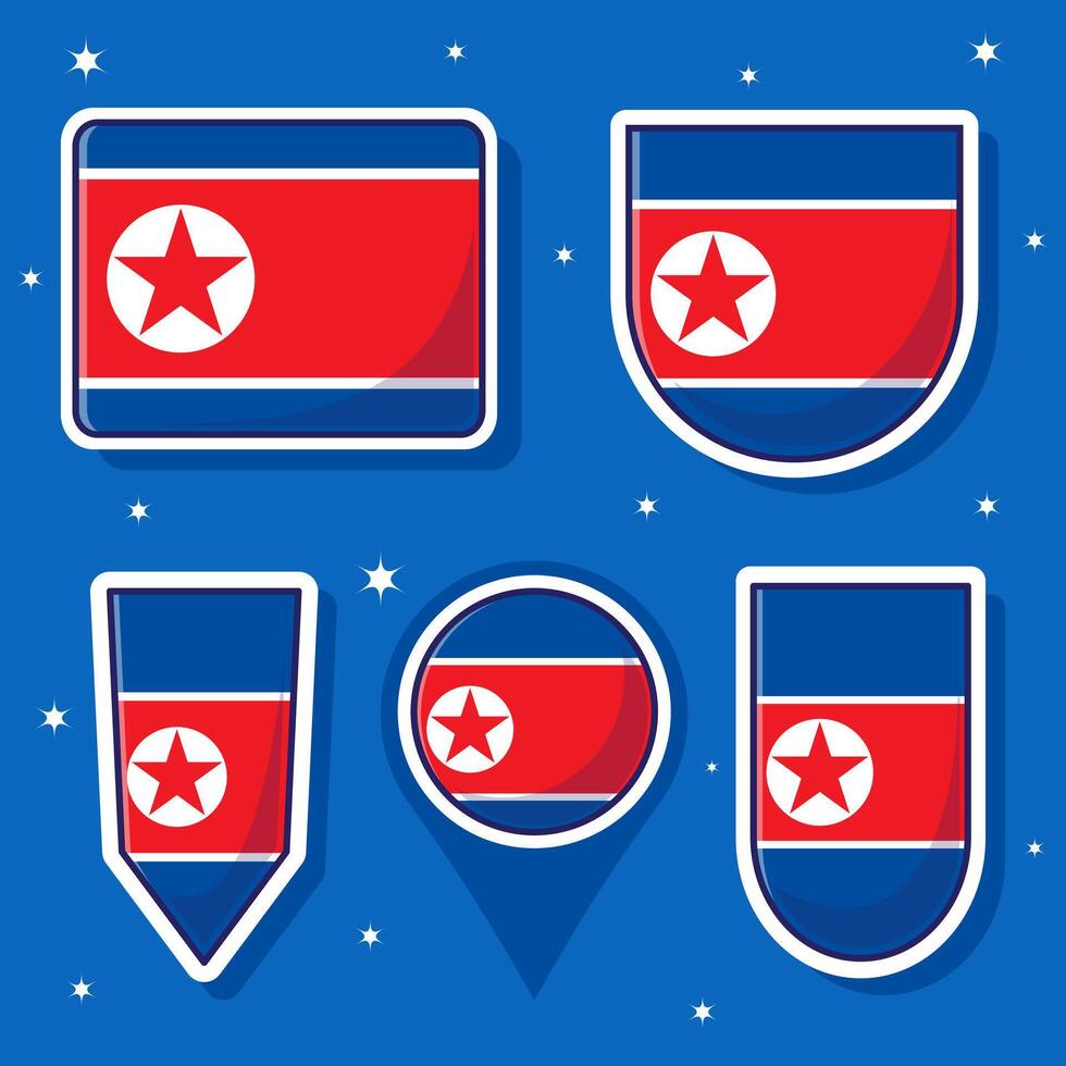 North korea national flag cartoon vector icon mascot bundle packs. Asian country flag collection template