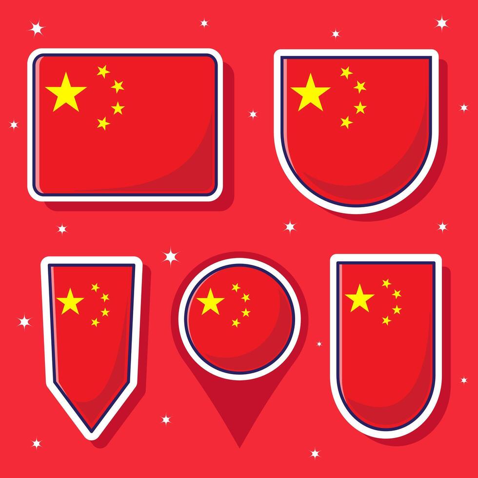 China national flag cartoon vector icon mascot bundle packs. Asian country flag collection template