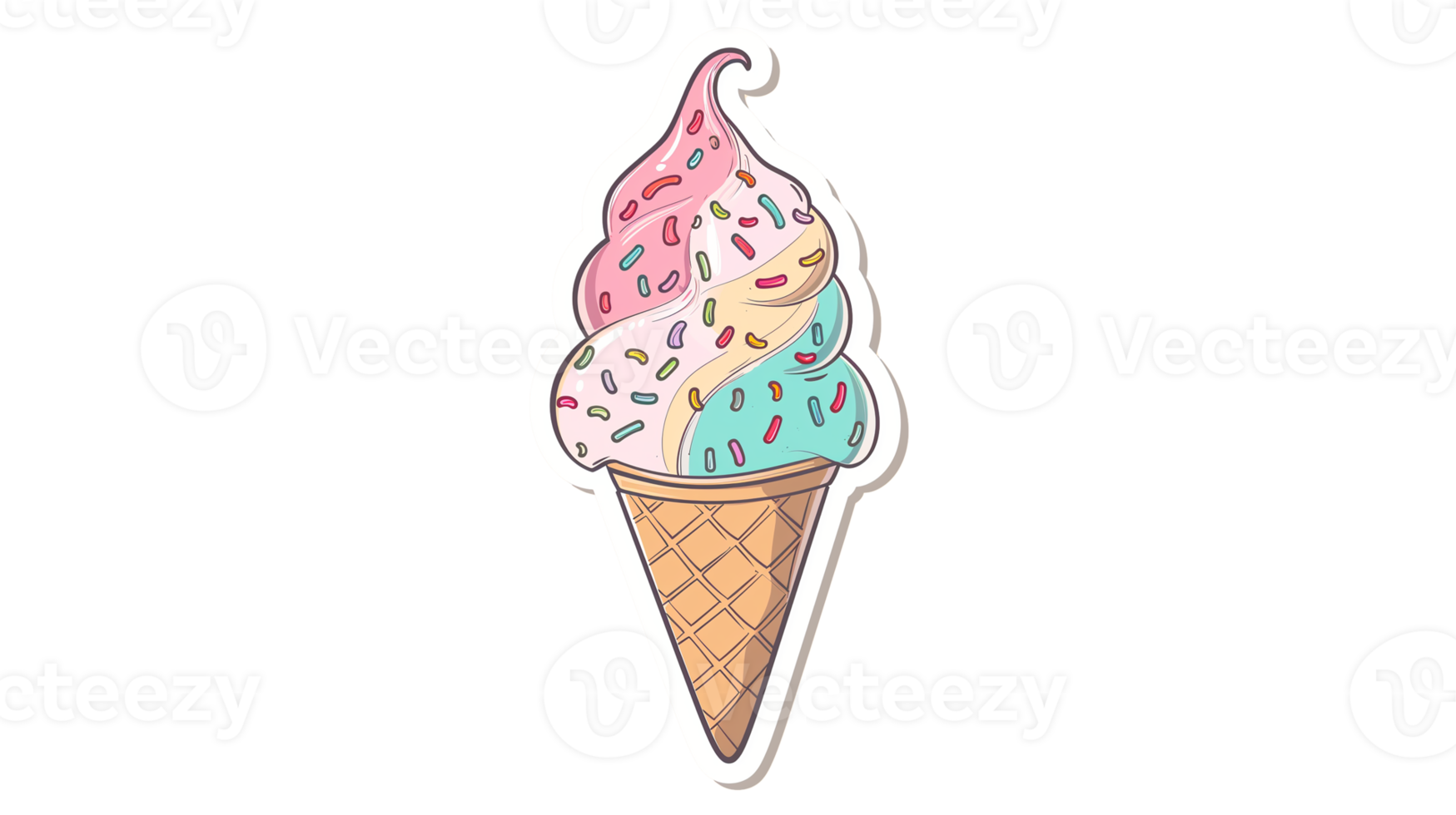 AI generated sticker of a cute ice cream in a cone against cream background png