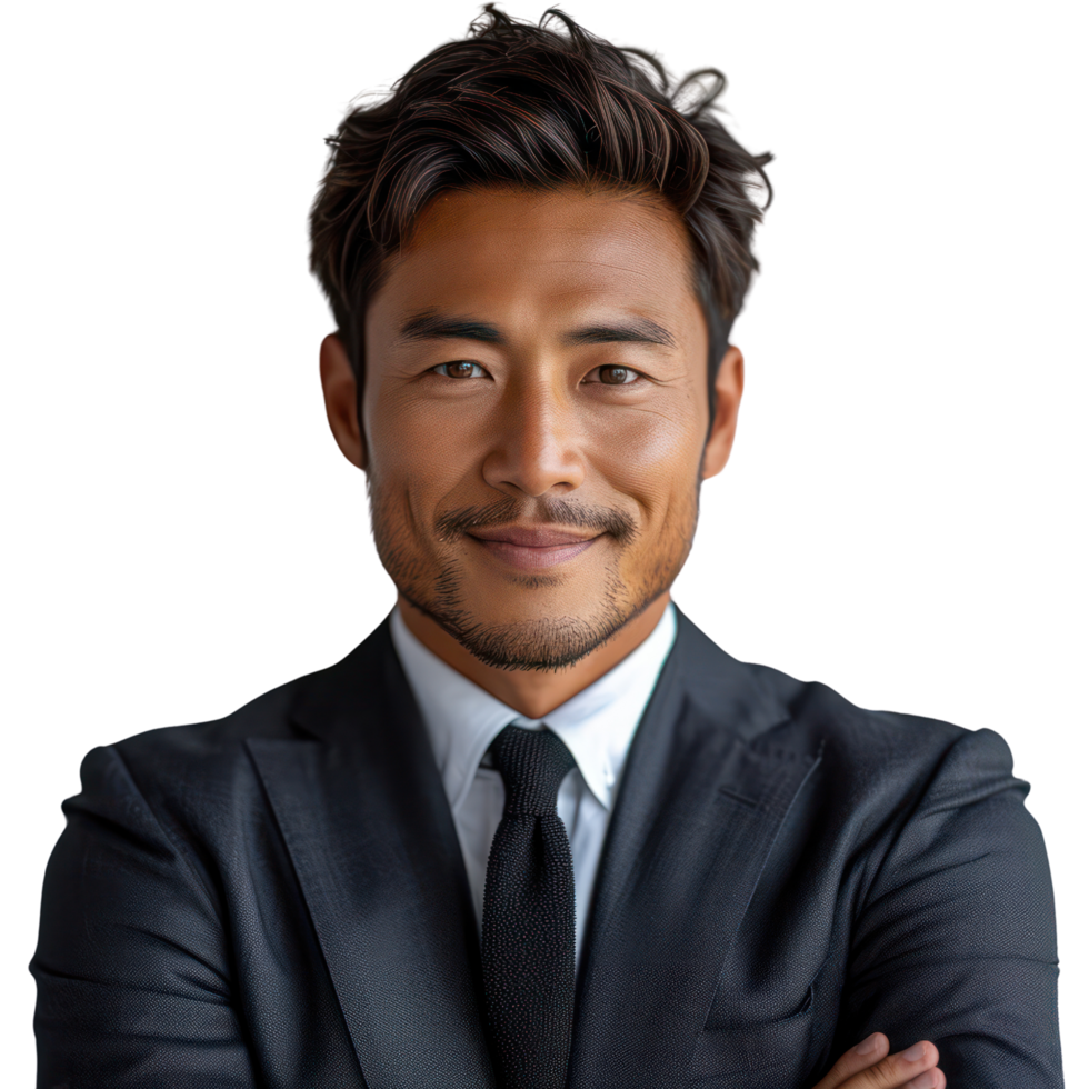 AI generated Smiling male businessman in suit, isolated on transparent background. png
