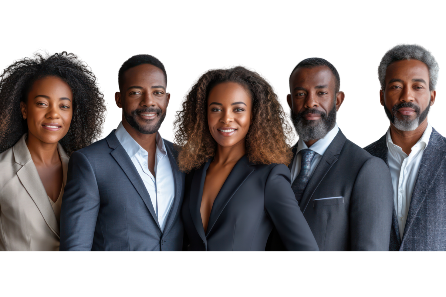 AI generated Portrait of successful group of black business people at modern office looking at camera isolated isolated on transparent background png