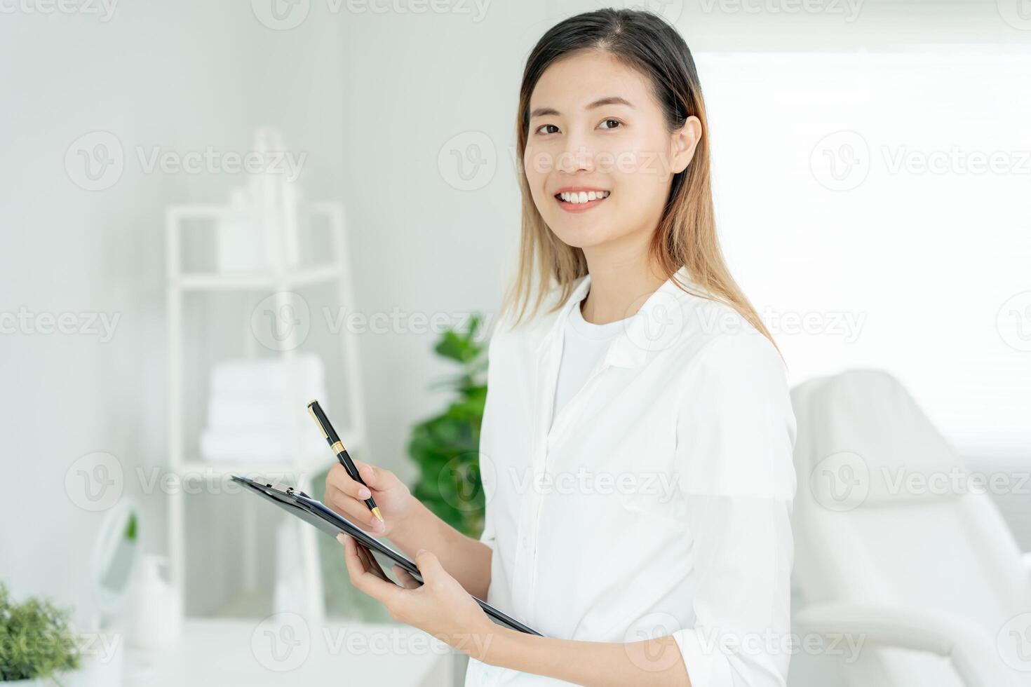 Dermatology and beauty clinic, portrait Aesthetic Doctor, checklist for dermatologists. Beauty salon, spa, massage with equipment to to help relax, physiotherapy, relaxing massage, treatment photo