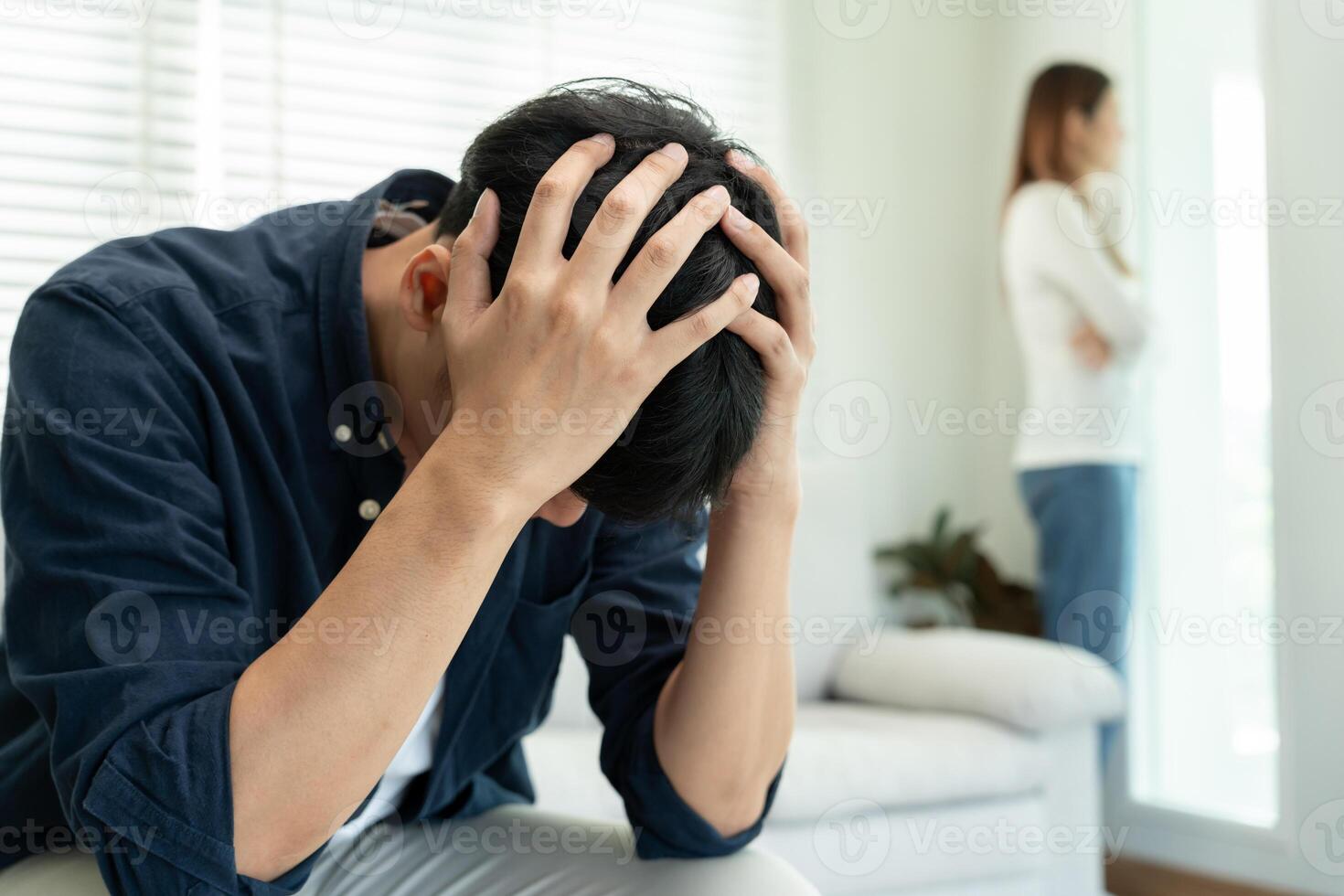 Divorce and quarrels. couples are desperate and disappointed after marriage. Husband and wife are sad, upset and frustrated after quarrels. distrust, love problems, betrayals. family problem. photo