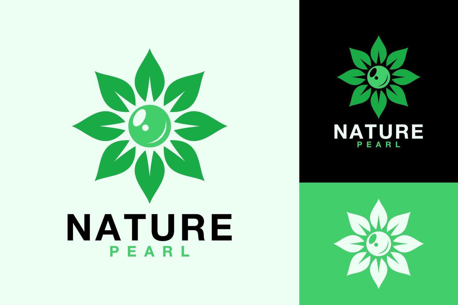 Nature Pearl Green Sea Shell leaf Logo Design vector