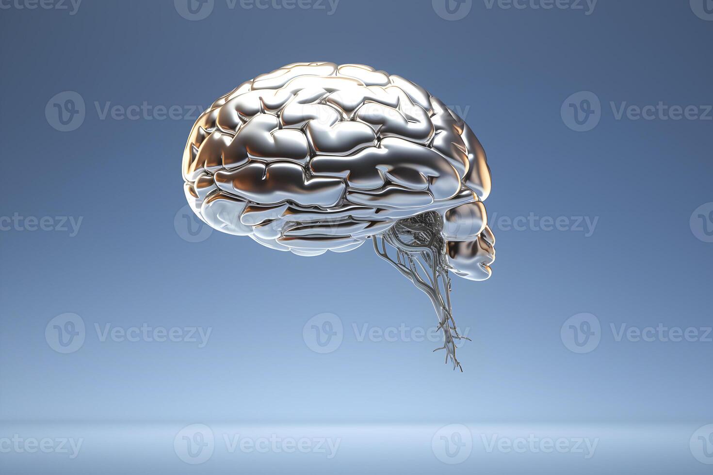 AI generated Metal glossy brain - concept of artificial intelligence. AI generated photo