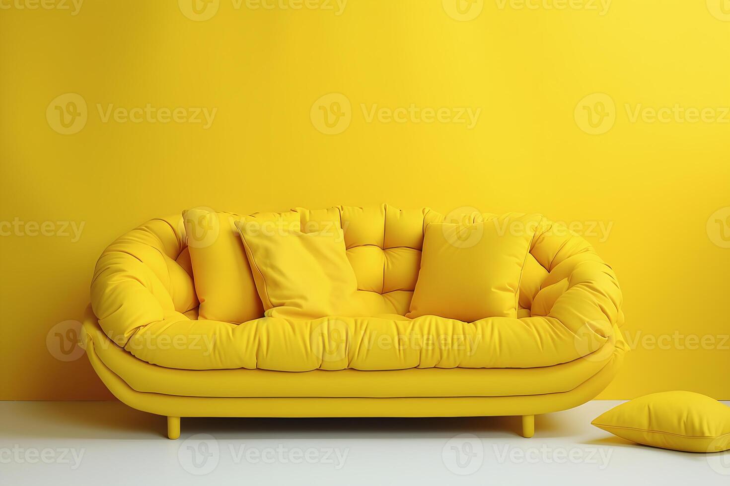 AI generated Yellow modern sofa on yellow background. AI generated photo