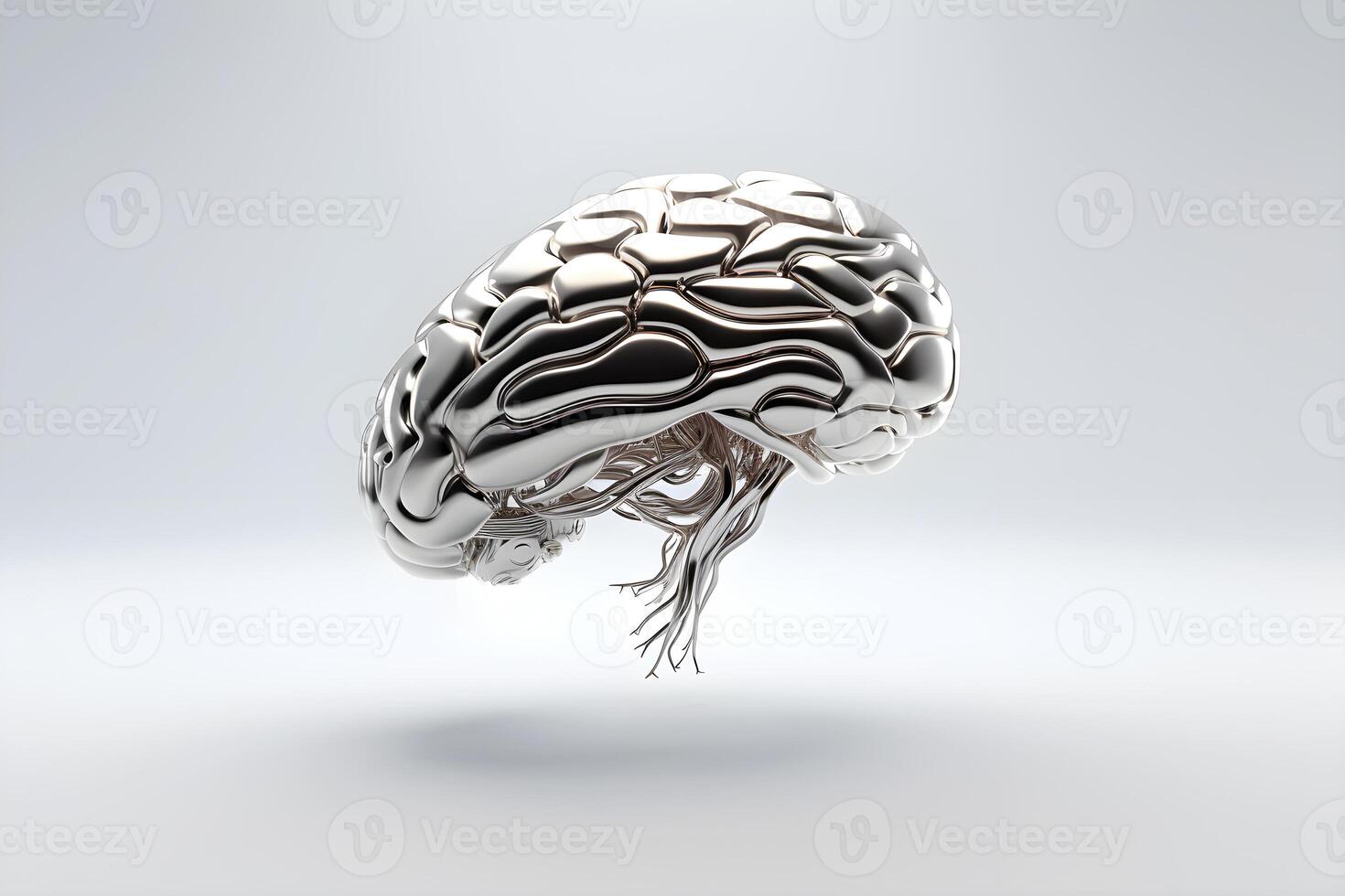 AI generated Metal glossy brain - concept of artificial intelligence. AI generated photo
