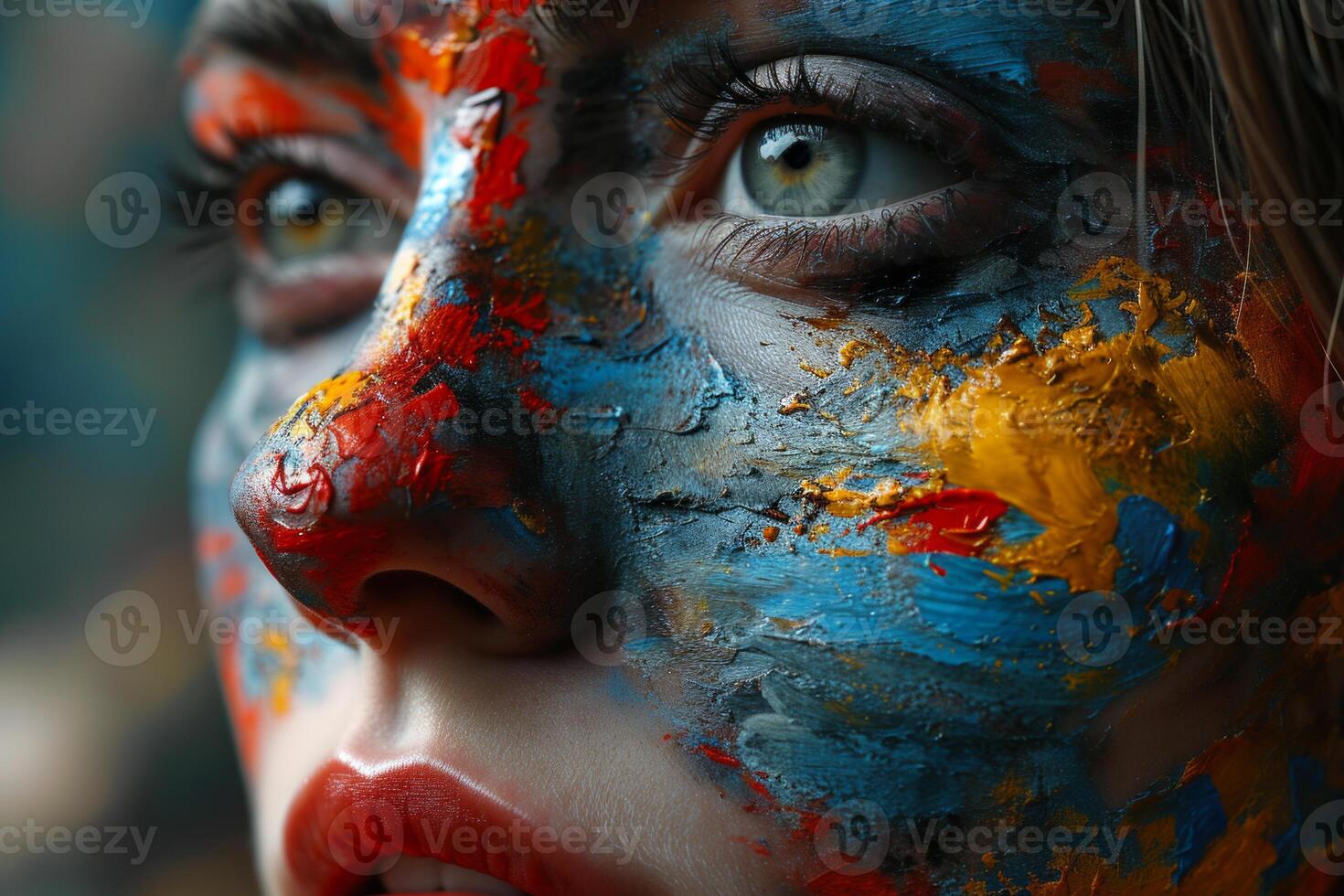 AI generated Colorful paint lippainting for womans face. Colorful paint lippainting for womans face photo