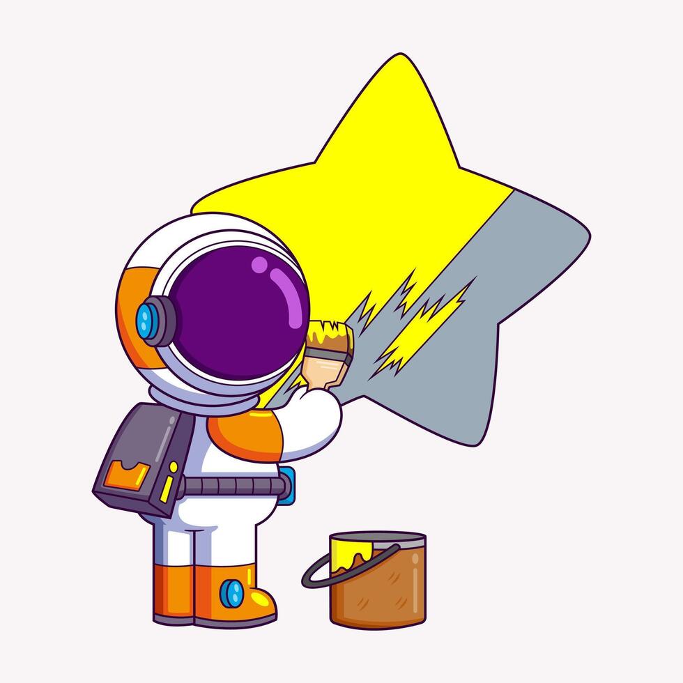 Cute astronaut painting stars with yellow color vector