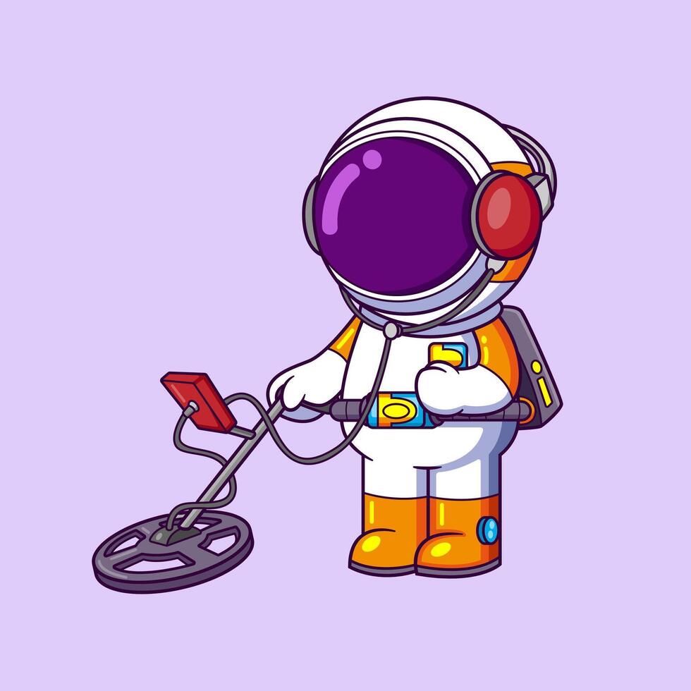 astronauta con un metal detector es mirando para un tesoro vector