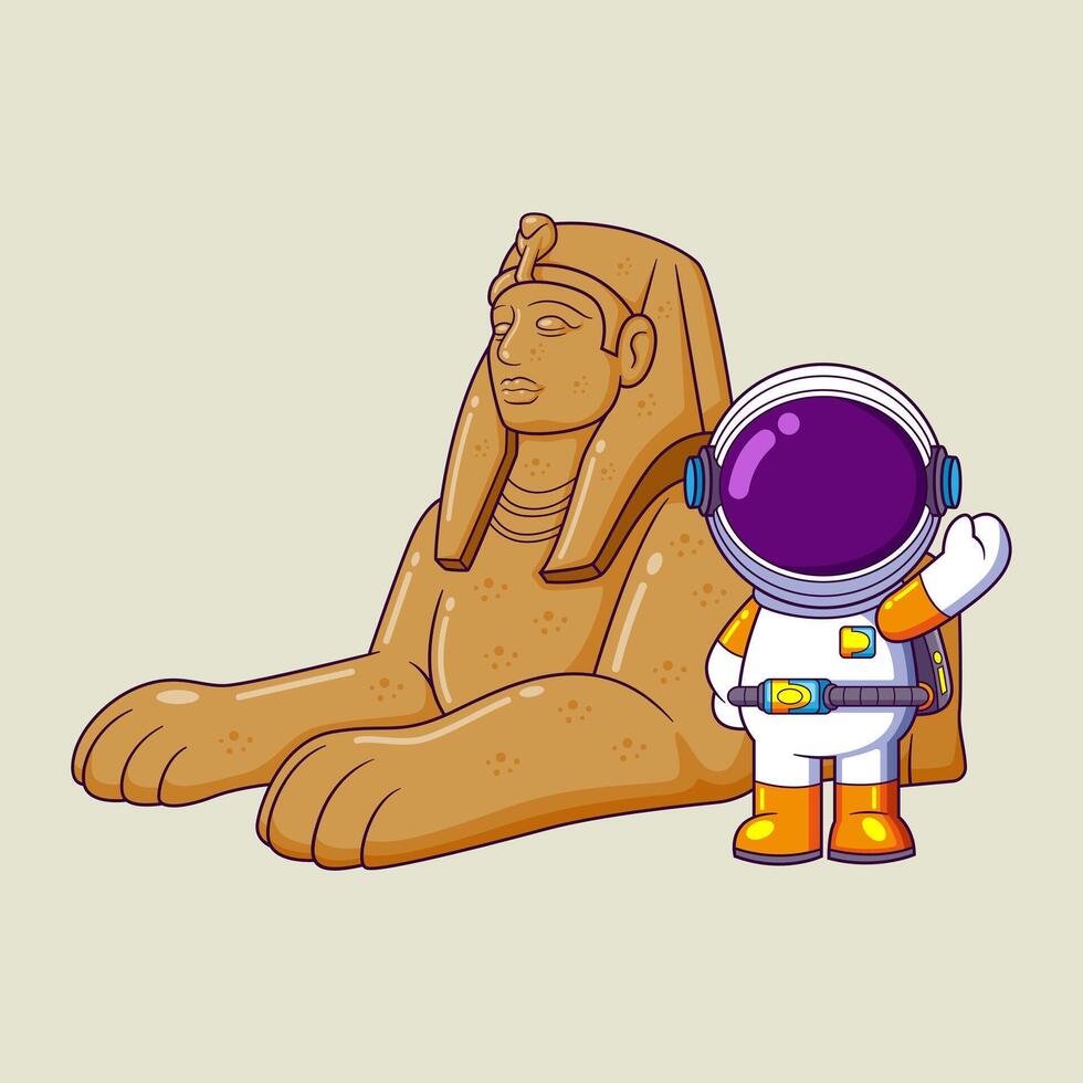 un astronauta posando cerca esfinge pirámide de Egipto vector