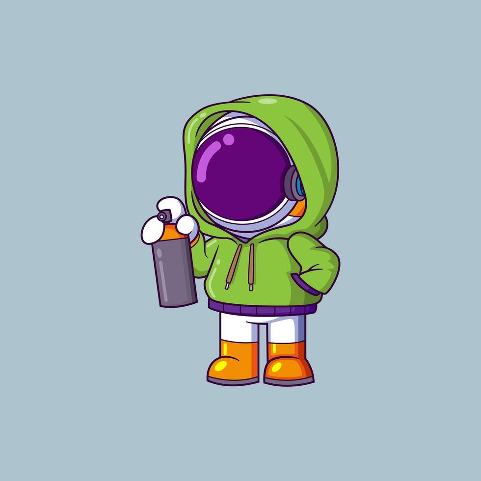 astronaut wearing hoodie jacket and holding a Spray Paint Can vector