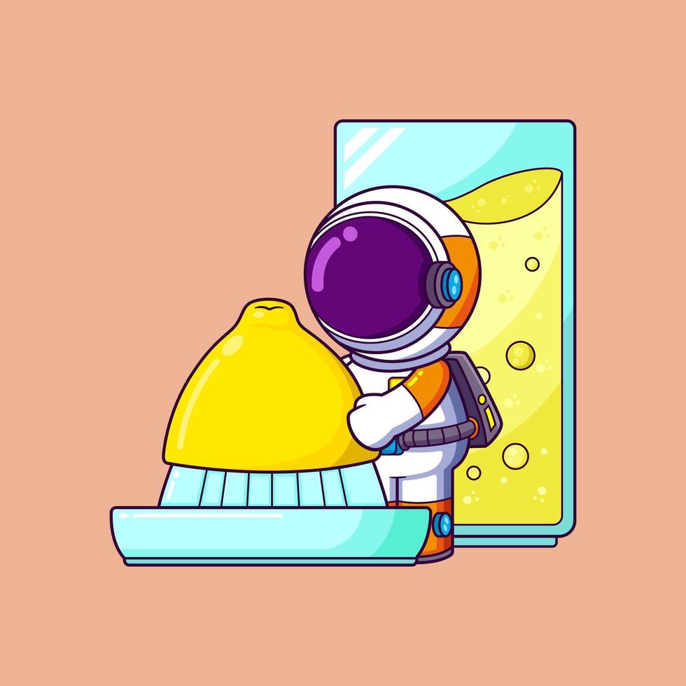 Cute astronaut to make fresh juice cartoon character vector