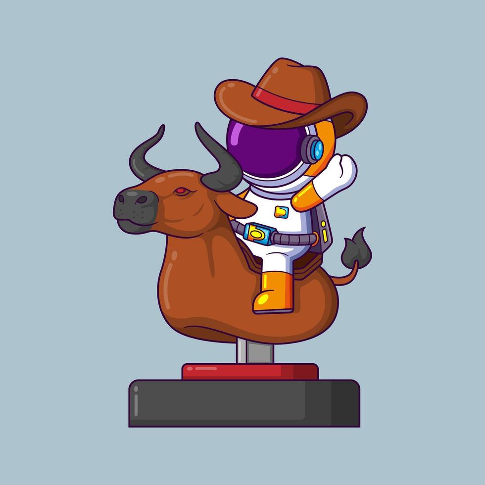 Astronaut thrown riding bull game machine vector