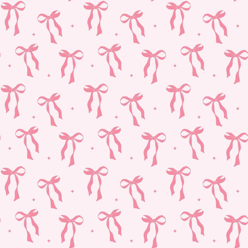 cute coquette aesthetic pattern seamless pink ribbon bow isolated on pink background vector