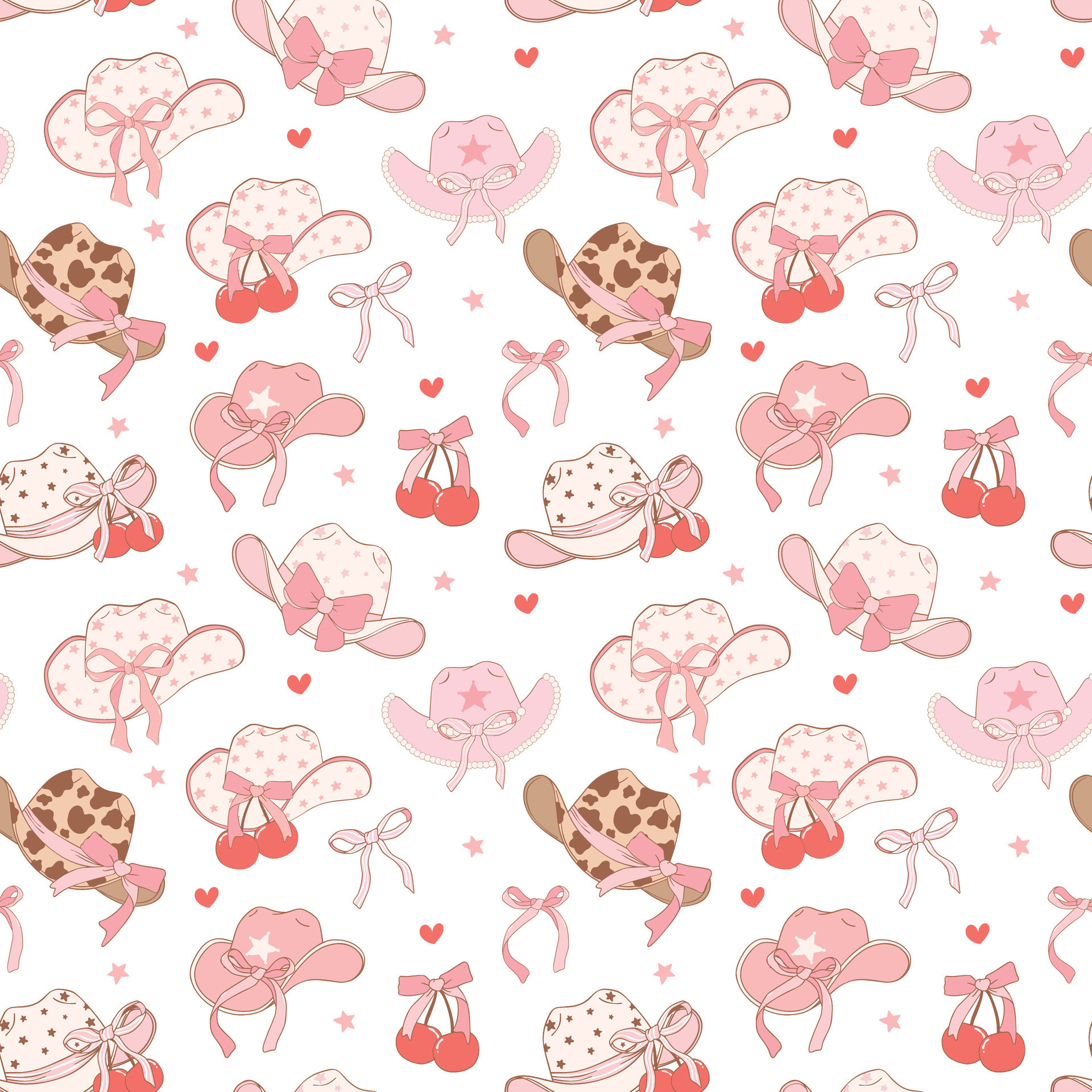 Coquette Pink cowgirl hat pattern seamless, Girly Western Digital Paper