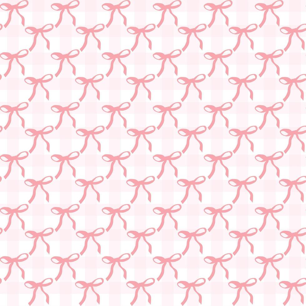 cute coquette aesthetic pattern seamless pink ribbon bow gingham isolated on white background vector