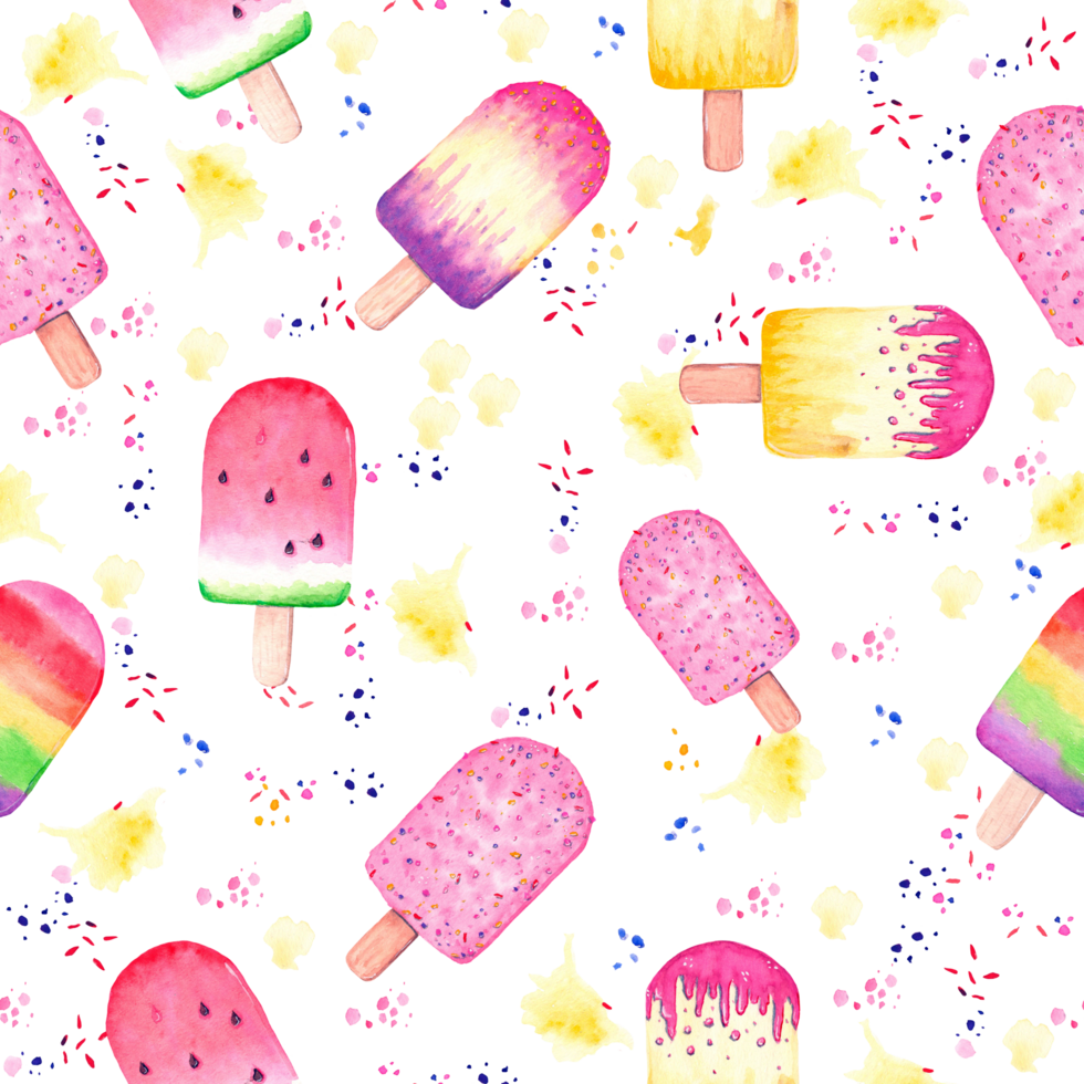 Seamless pattern. Ice cream. All elements are painted with watercolors png