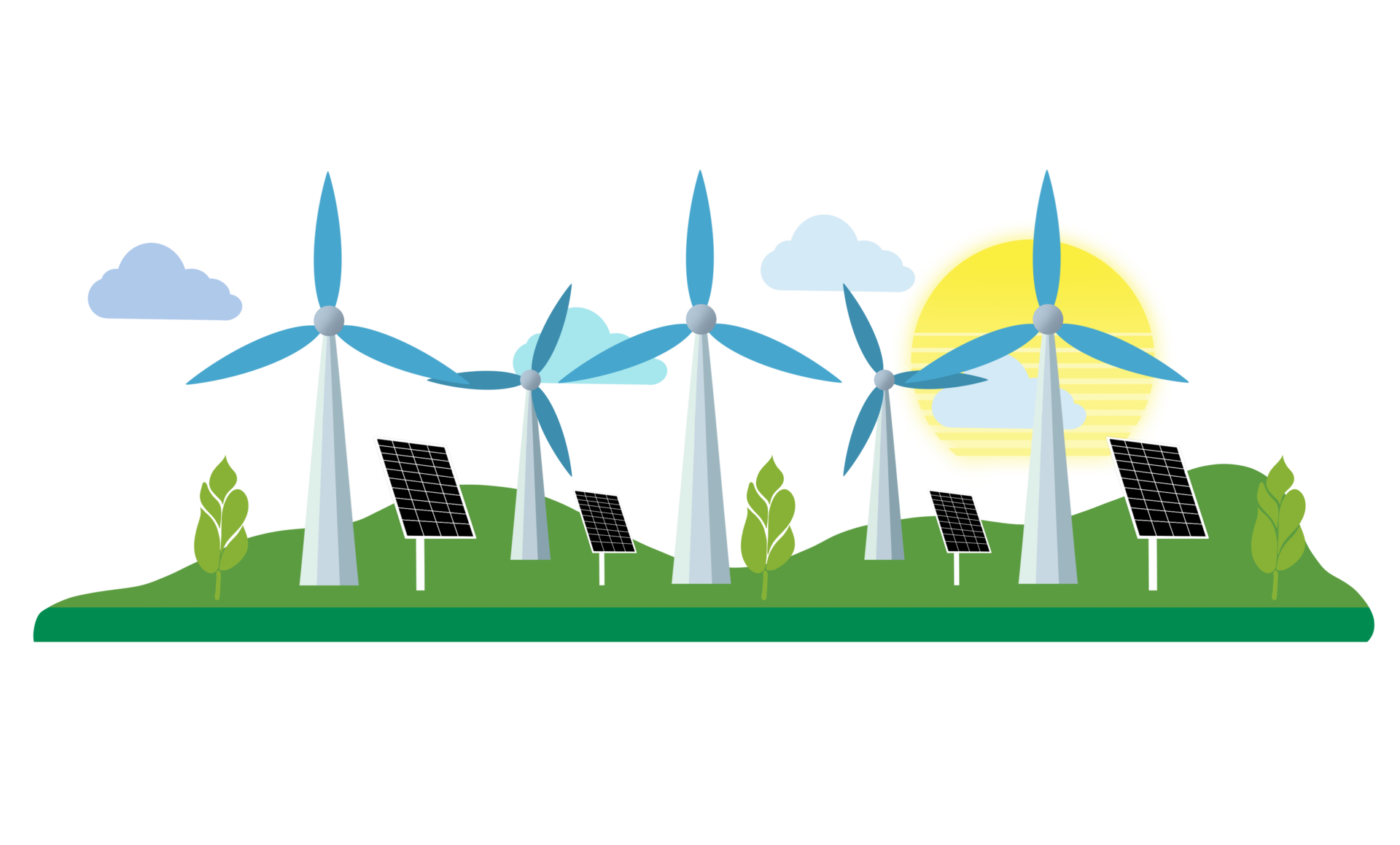 solar panels and wind turbines generating electricity green energy