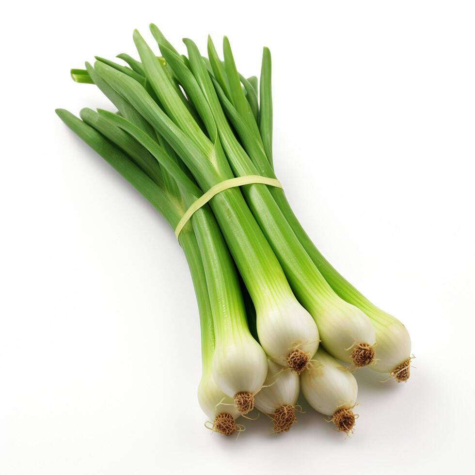 AI generated stack of spring onion on a white background photo