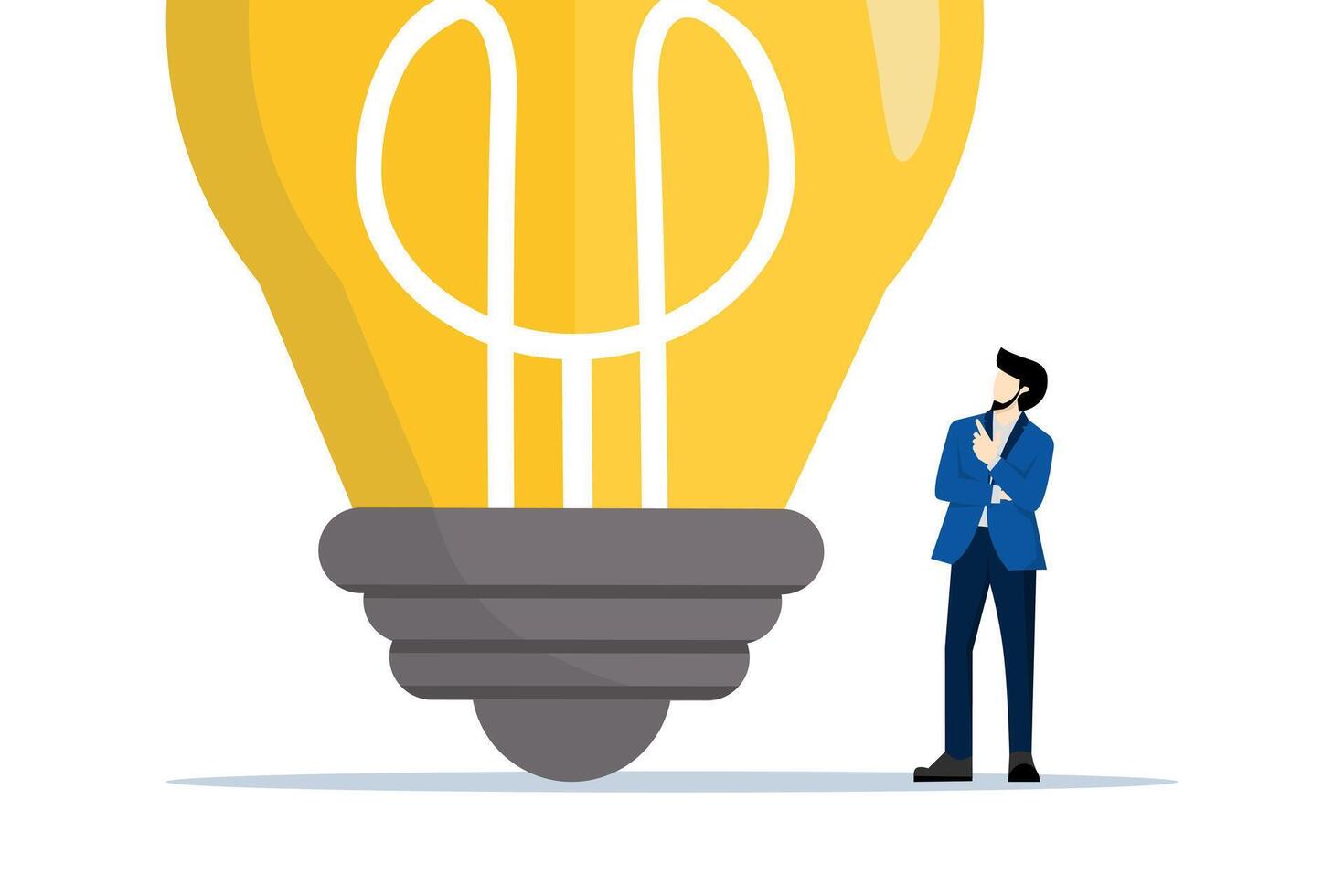 Think big concept, aspiration to win and succeed in business, smart businessman thinking with big idea light bulb, big idea creativity and imagination to overcome fear concept. vector illustration.
