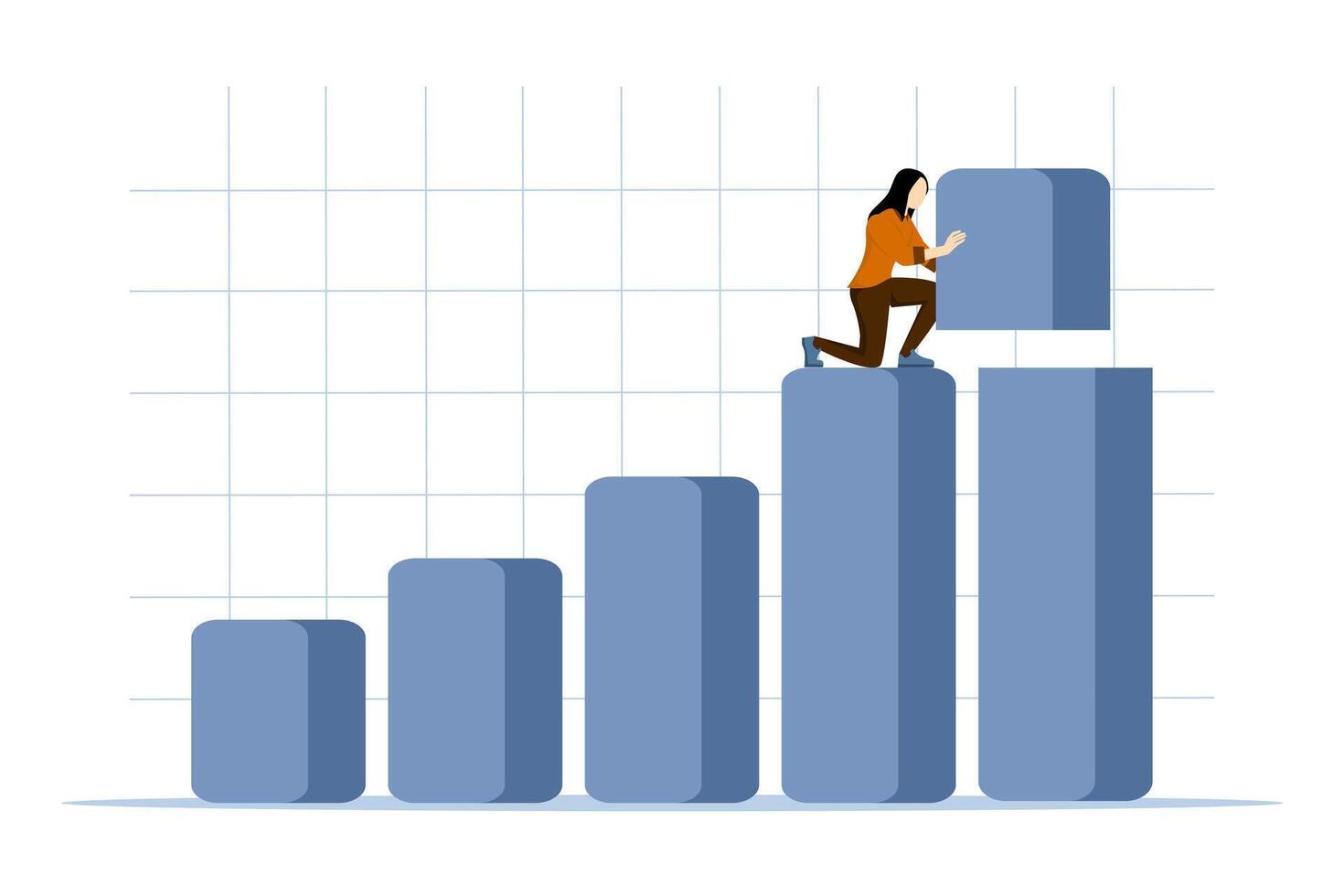 Concept of Increasing investment profits, increasing GDP or business performance growth, successful businessman standing on a bar graph stacking a large amount of profits on top of the bar graph. vector