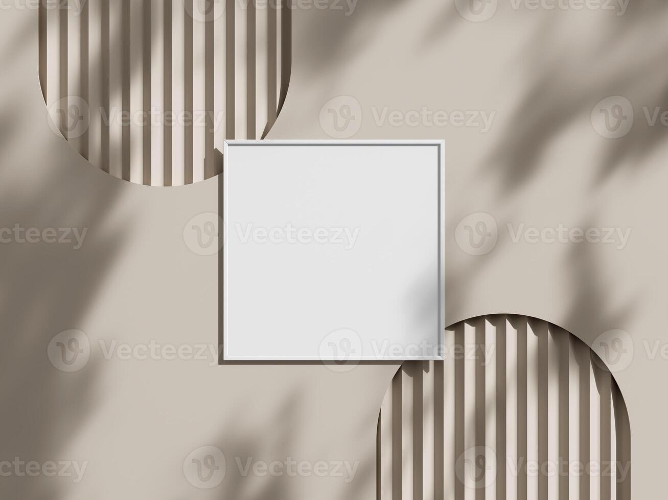 Blank poster with frame mockup on brown wall photo