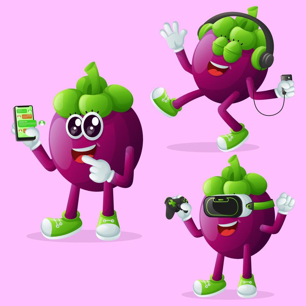 Cute mangosteen characters and technology vector