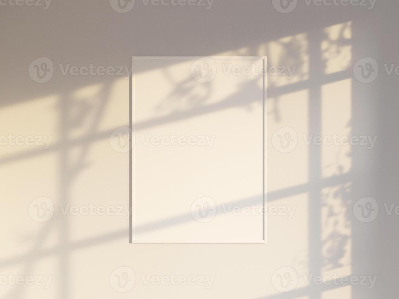 Mockup poster frame in modern interior background with summer sunlight photo