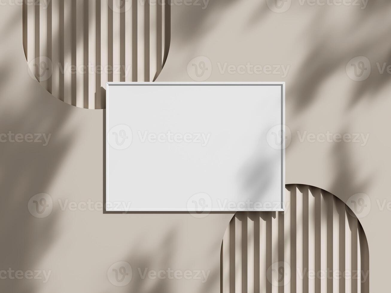 Blank poster with frame mockup on brown wall photo