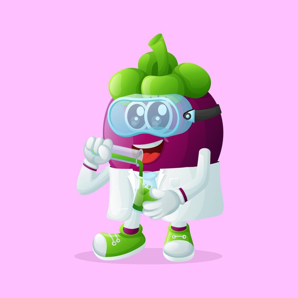 Cute mangosteen character as scientists vector