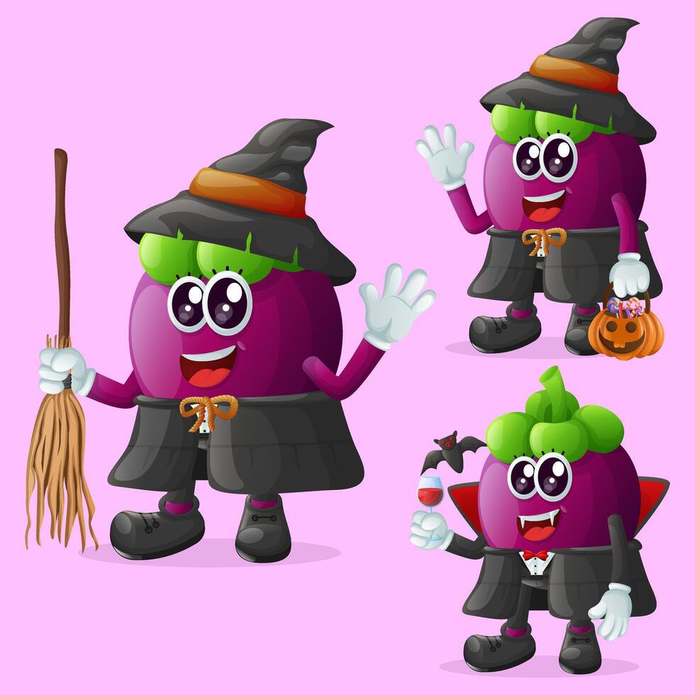 Cute mangosteen characters on Halloween vector