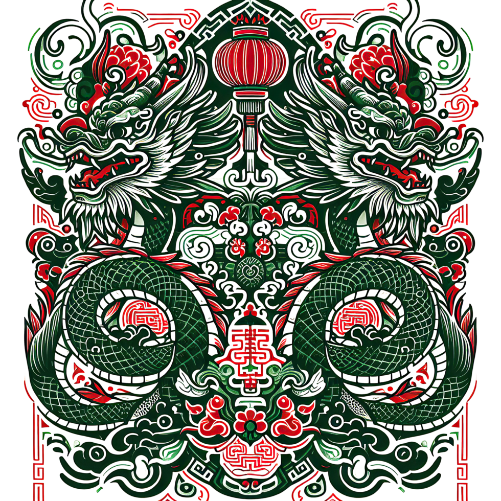 AI generated Chinese New Year background Decorations with Dragon and Traditional Paper Festival Lanterns Background. png
