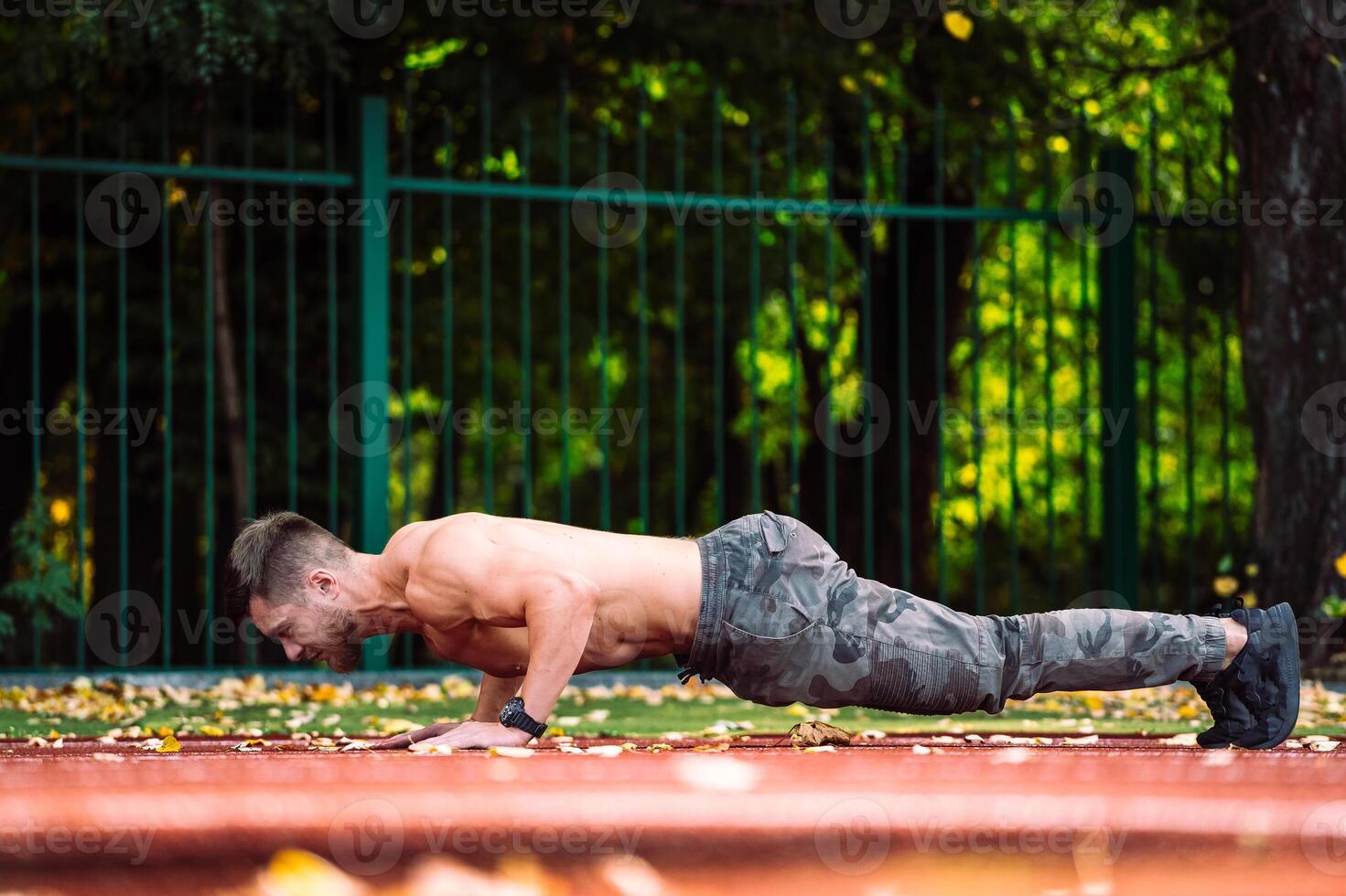 A Man Doing Push Ups in the Park photo