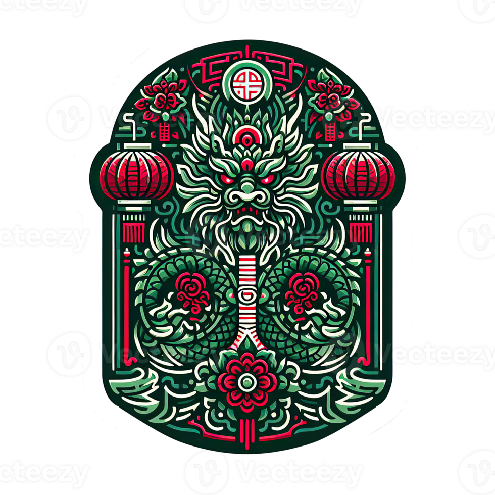 AI generated Chinese New Year background Decorations with Dragon and Traditional Paper Festival Lanterns Background. png