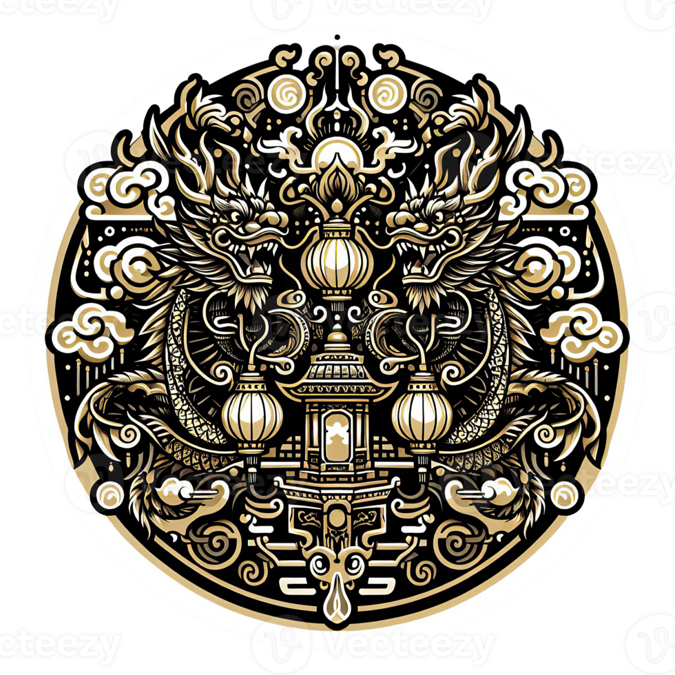 AI generated Chinese New Year background Decorations with Dragon and Traditional Paper Festival Lanterns Background. png