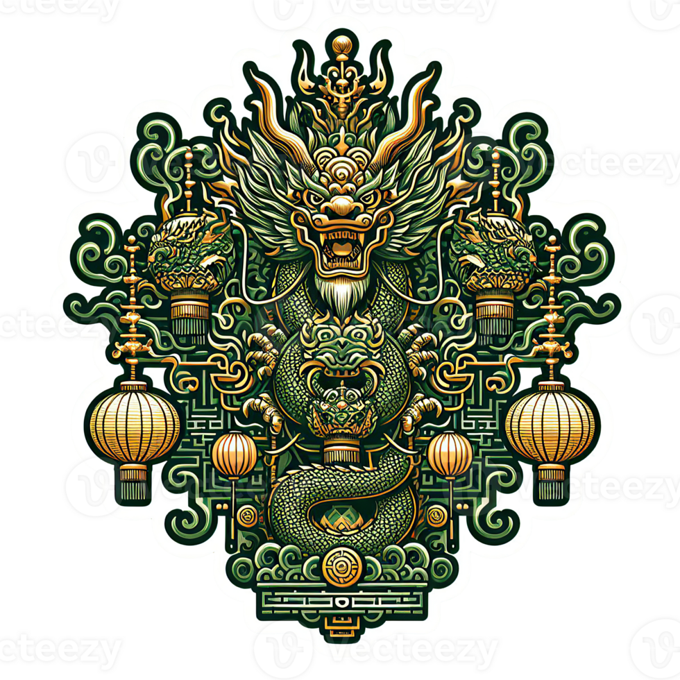 AI generated Chinese New Year background Decorations with Dragon and Traditional Paper Festival Lanterns Background. png