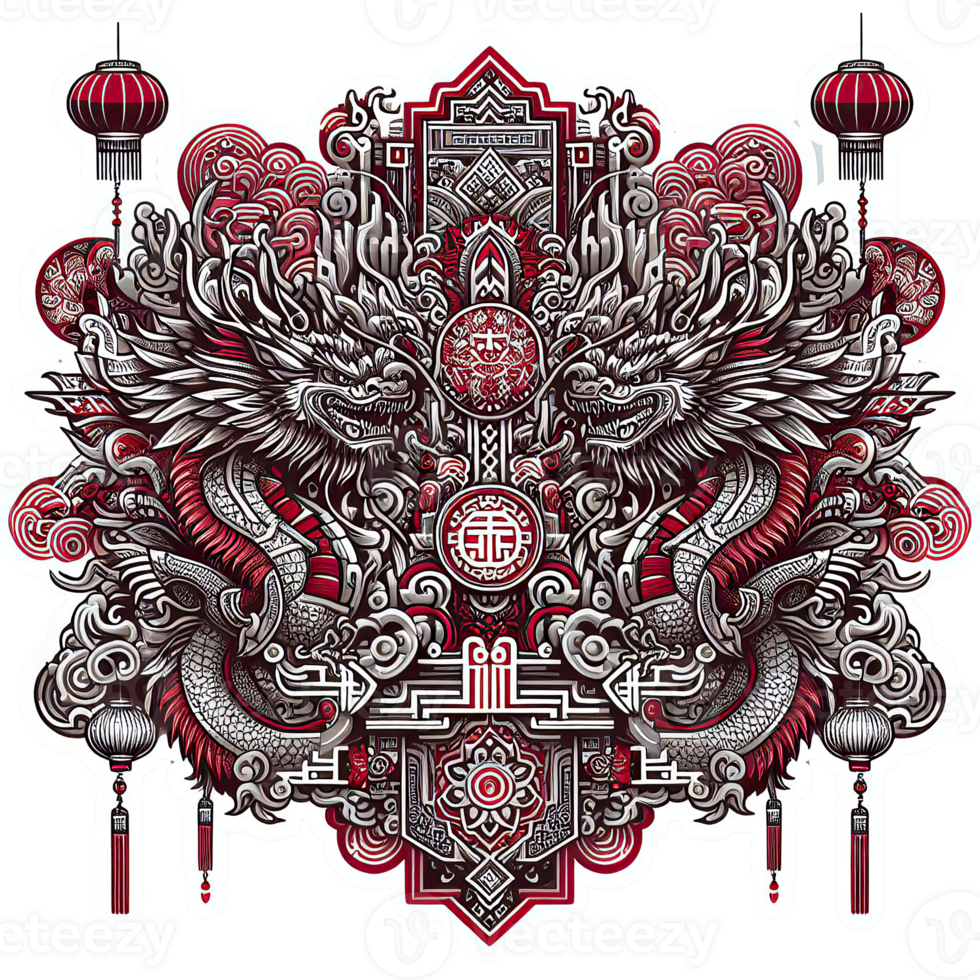 AI generated Chinese New Year background Decorations with Dragon and Traditional Paper Festival Lanterns Background. png