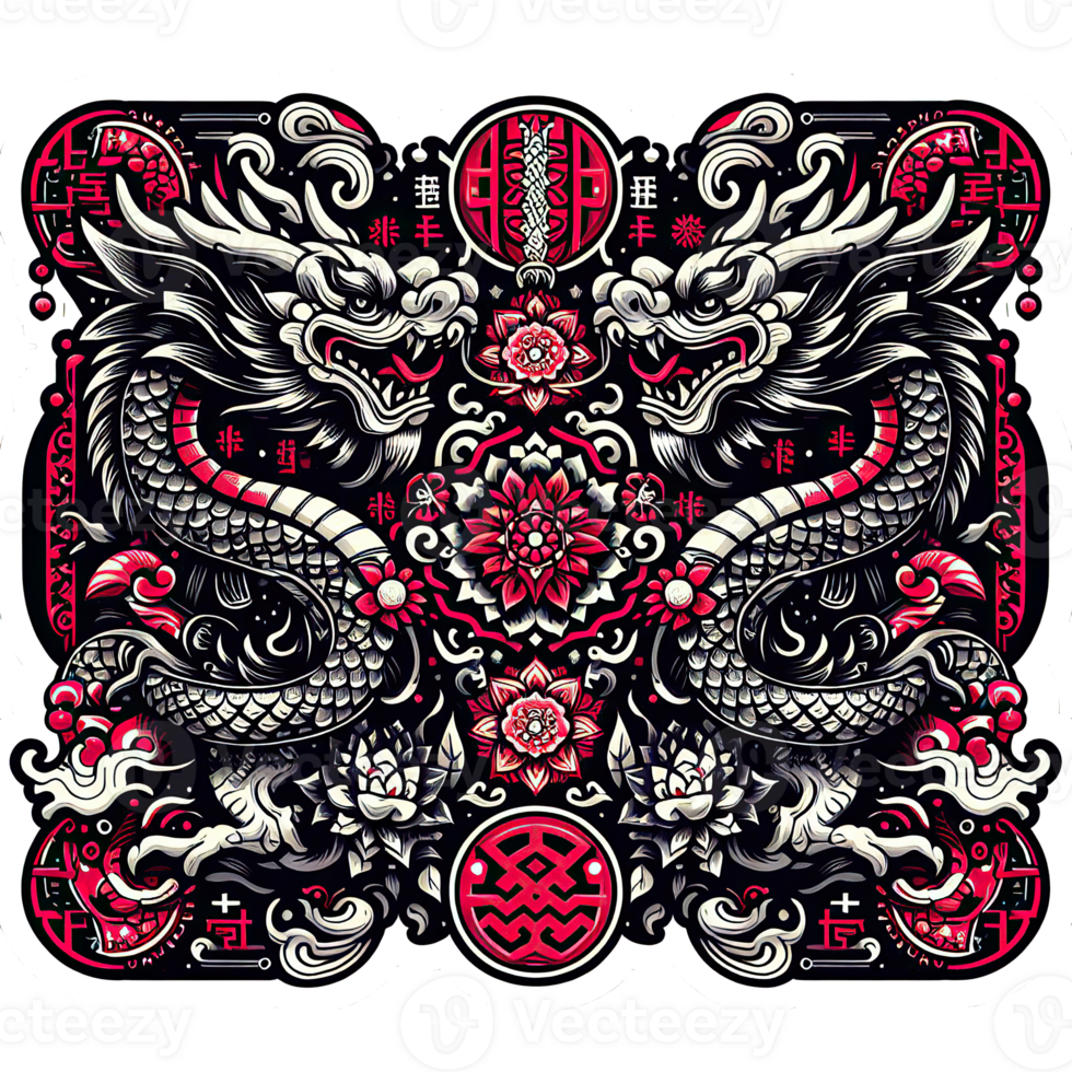 AI generated Chinese New Year background Decorations with Dragon and Traditional Paper Festival Lanterns Background. png