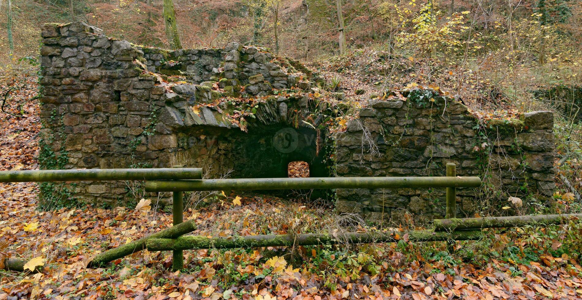 ruin of historic Lime Kiln at Duessel River in famous Neandertal close to Haan,Bergisches Land,North Rhine- Westphalia,Germany photo