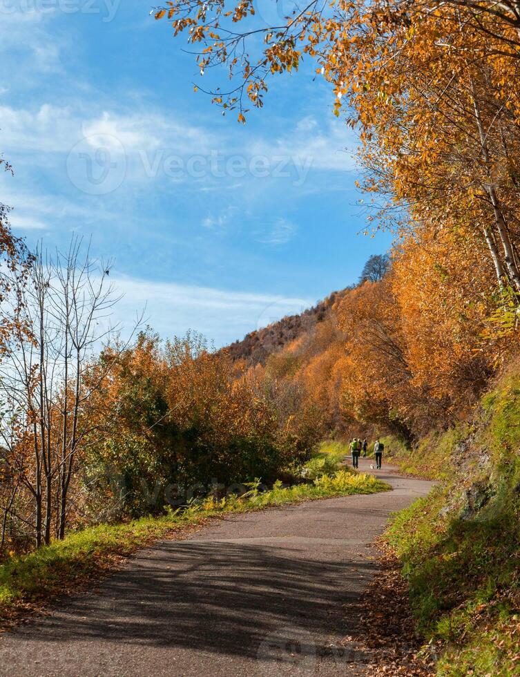 a paved road with a hill in the background photo