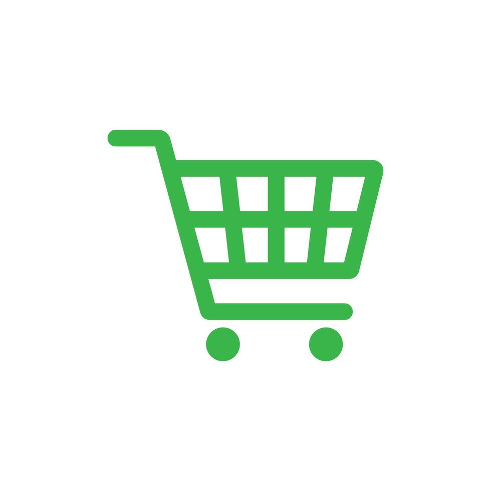 green Shopping cart vector line art icon, flat design. Isolated on white background.