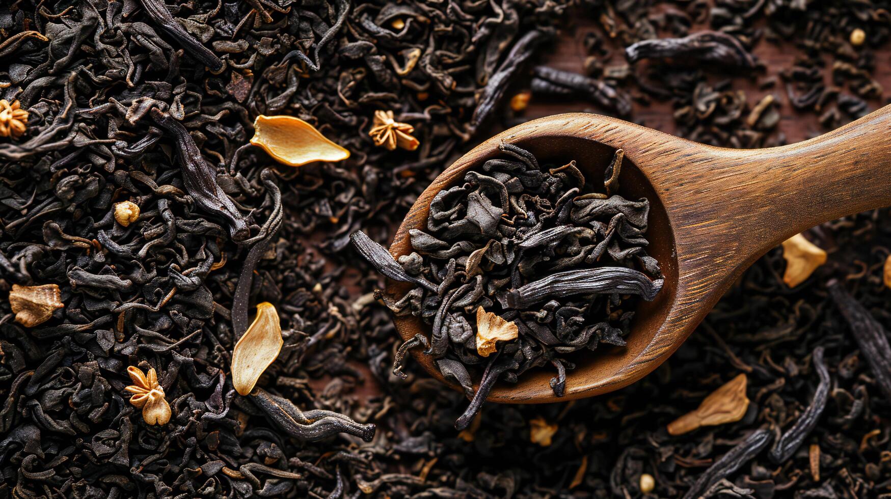 AI generated Exotic Loose Leaf Tea in Wooden Spoon Close-up photo
