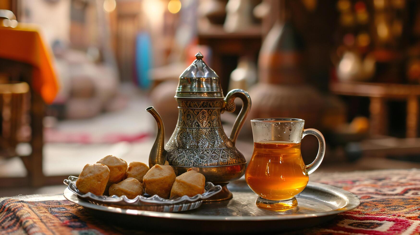 AI generated Cozy Moroccan Tea Time with Traditional Sweet Pastries photo