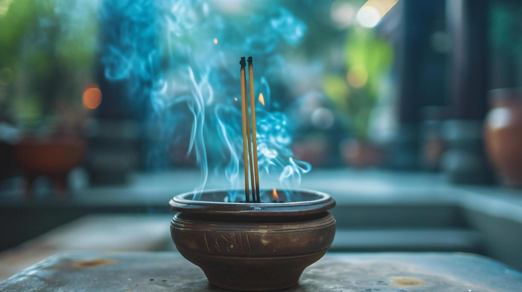 AI generated Twin Incense Sticks Weaving Smoke into Serenity photo