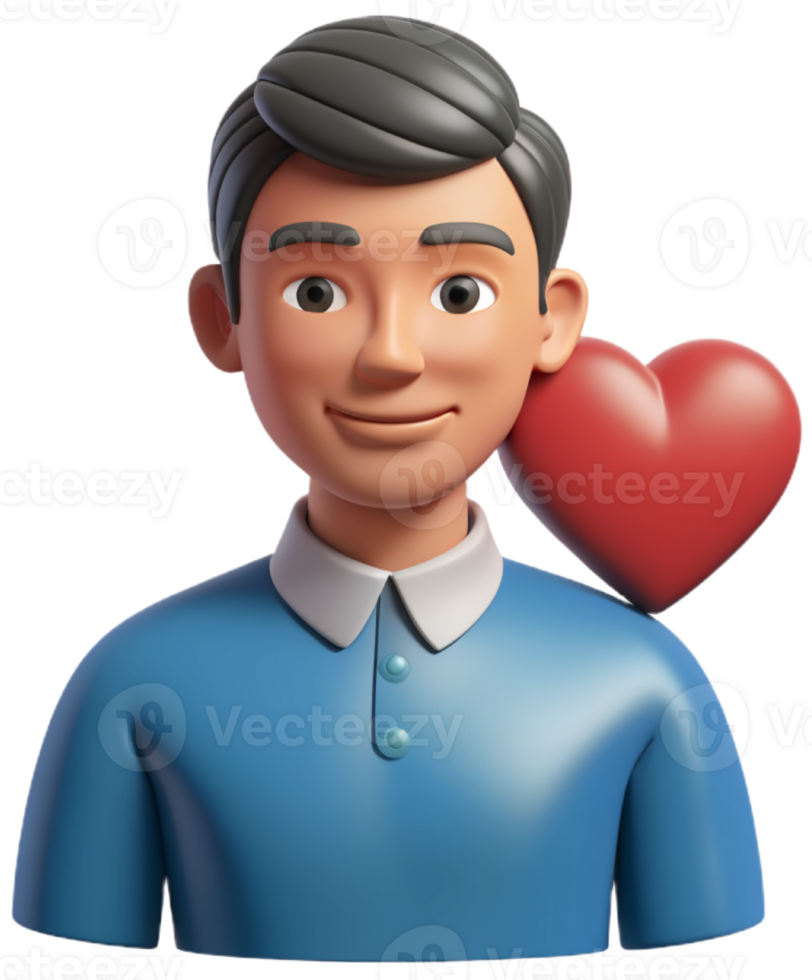 3d illustration cartoon cute man character with heart png