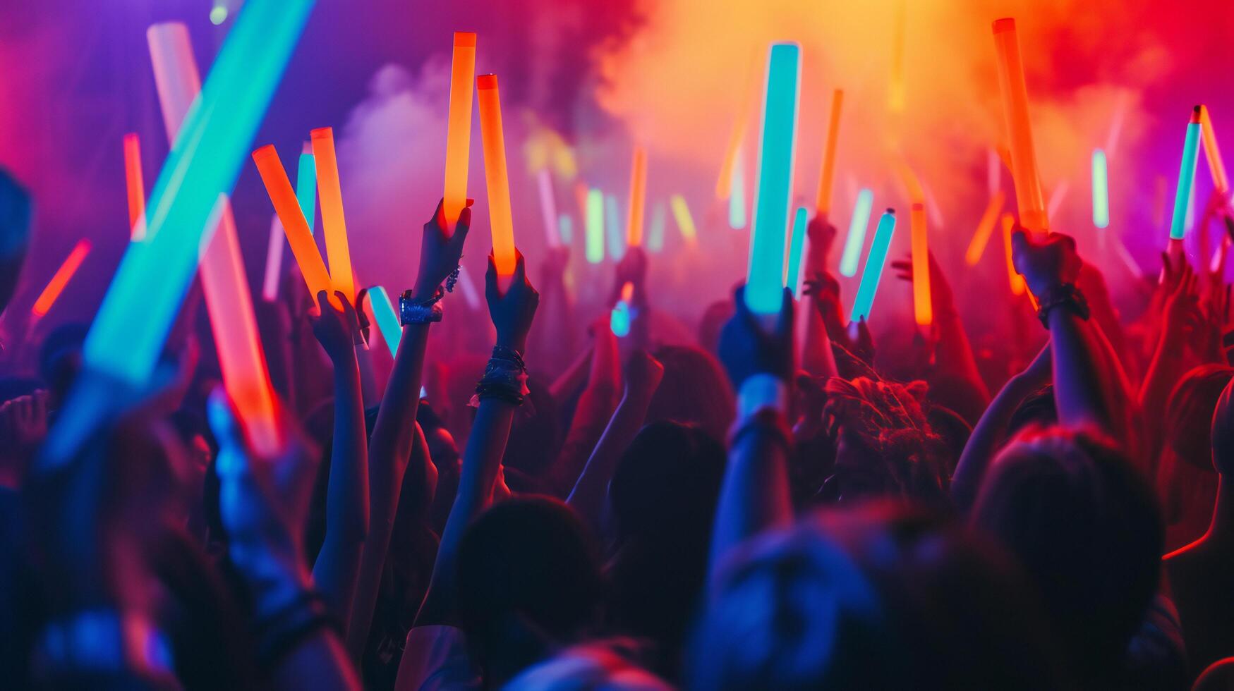 AI generated Colorful Light Sticks Brightening Up Music Festival Night photo