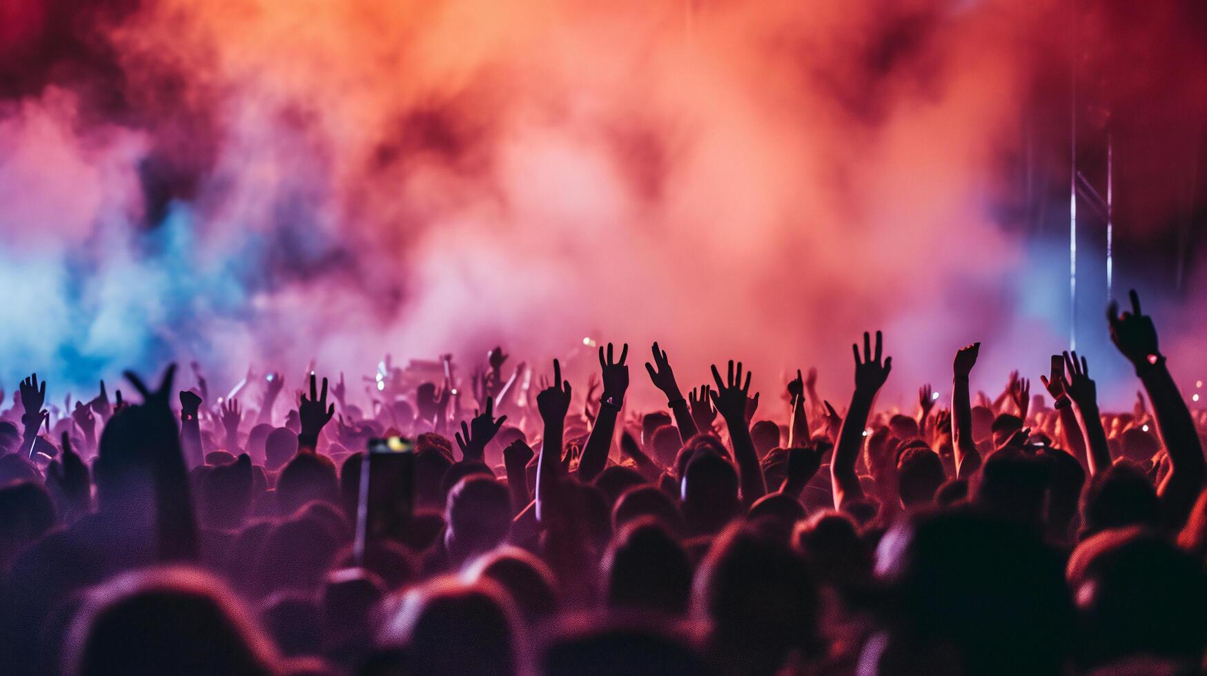 AI generated Energetic Concert Goers Enjoying Live Music in a Haze of Lights photo